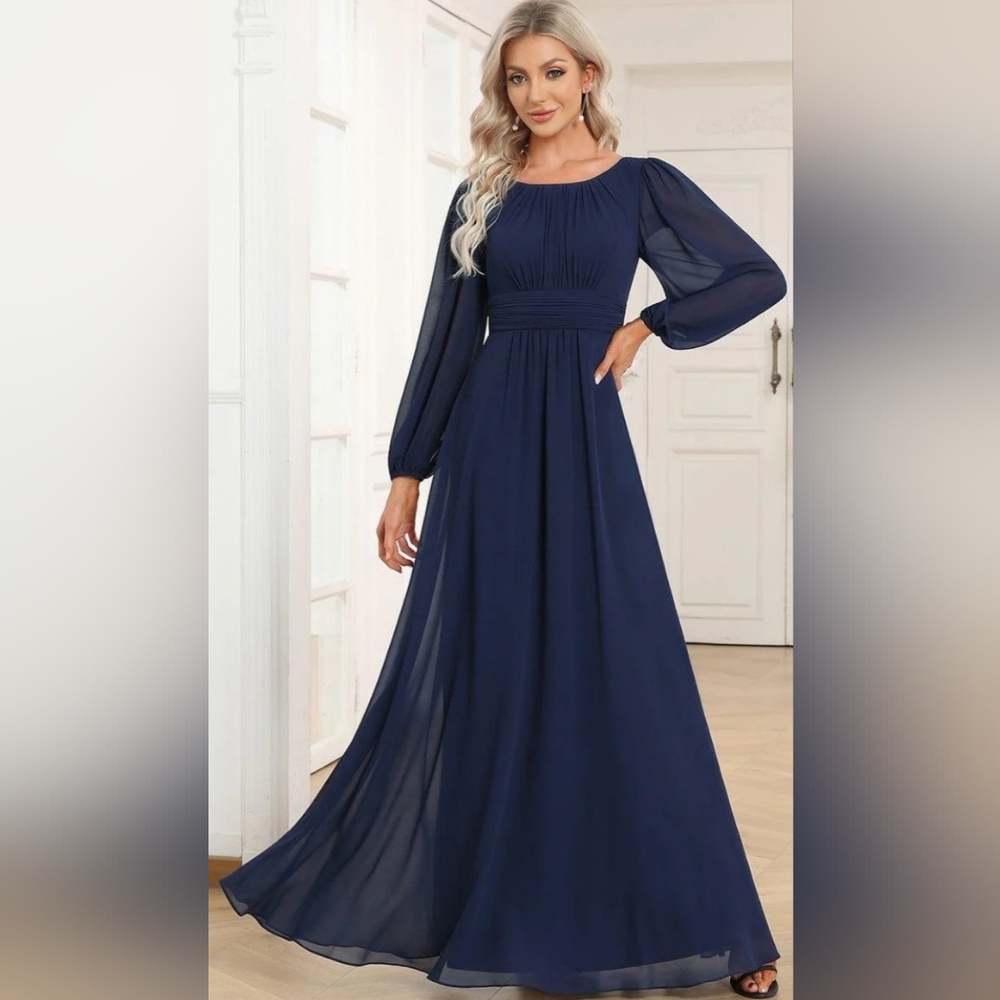 Ever Pretty Deep Blue Chiffon Maxi Dress